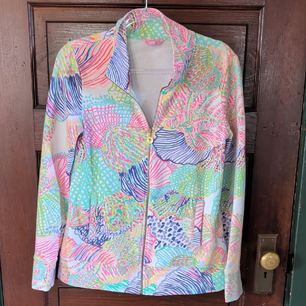 Lilly Pulitzer French Terry Zip Front Roar Of The Seas Seashells Jacket - Picture 2 of 12